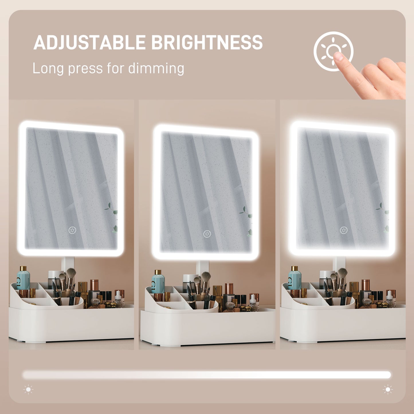 Makeup Mirror with Lights, Rechargeable Vanity Mirror w/ Touch Screen, 2 Lighting Modes and 180° Rotation, White