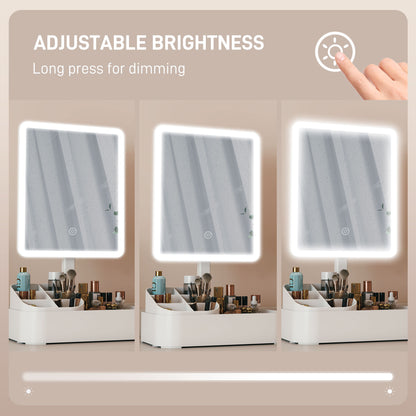 Makeup Mirror with Lights, Rechargeable Vanity Mirror w/ Touch Screen, 2 Lighting Modes and 180° Rotation, White