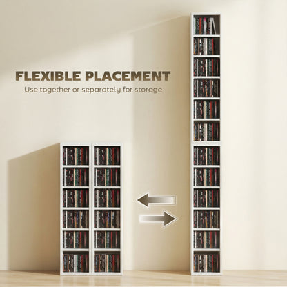 Set of 2 CD Media Display Shelf Unit Tower Rack with Adjustable Shelves, High Gloss White