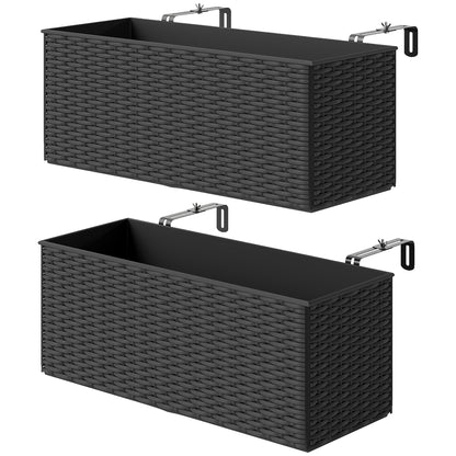 Set of Two Rattan-Effect Planters - Black