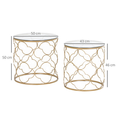 Nesting Tables Set of 2, Modern Stacking Side End Table with Tempered Glass Top, Metal Frame for Living Room Bedroom Office