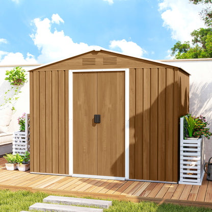 8 x 6ft Galvanised Steel Shed, with Double Door - Brown
