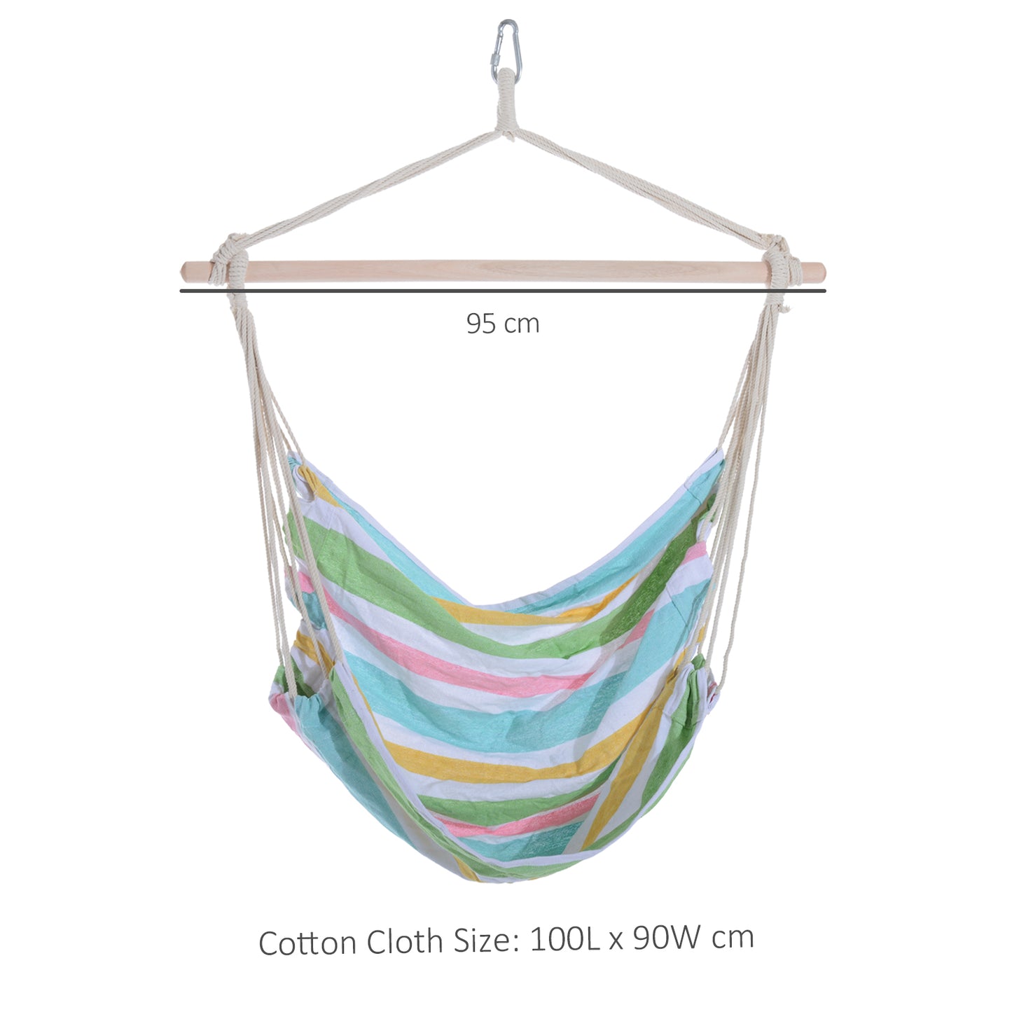 Outdoor Hanging Rope Chair with Cotton Rope, Garden Hammock Chair with Wooden Support Bar Cotton Cloth