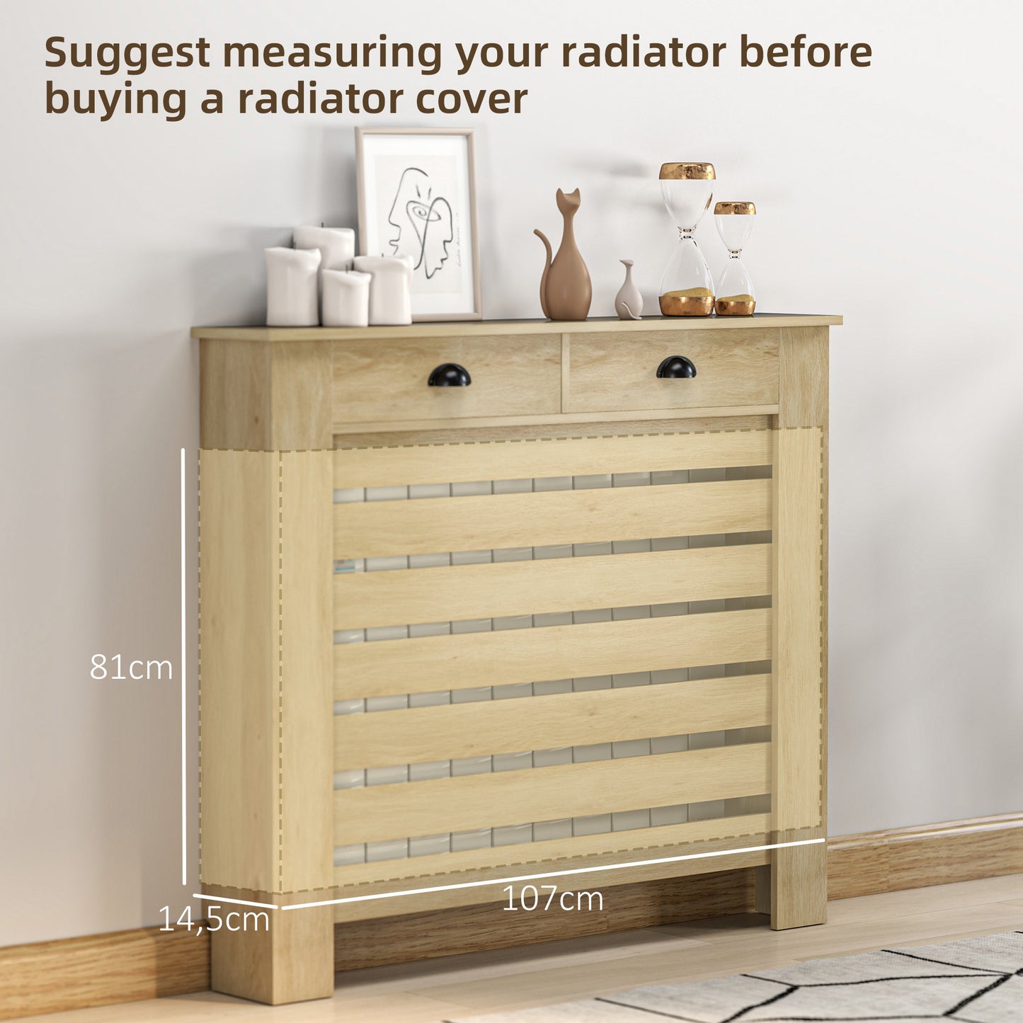 95.5H x 111Wcm Radiator Cover, with Drawer - Oak