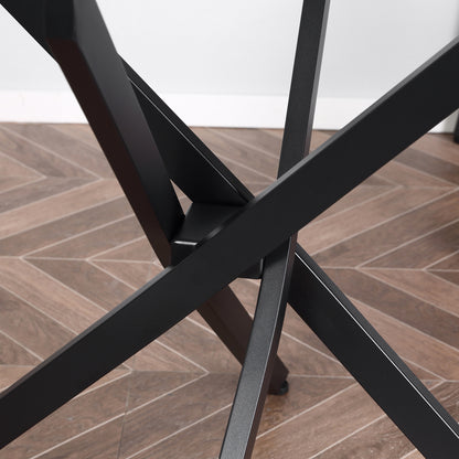 Dining Table with Clear Tempered Glass Top, Round Table with Metal Legs, Modern Kitchen Table for Dining Room Living Room