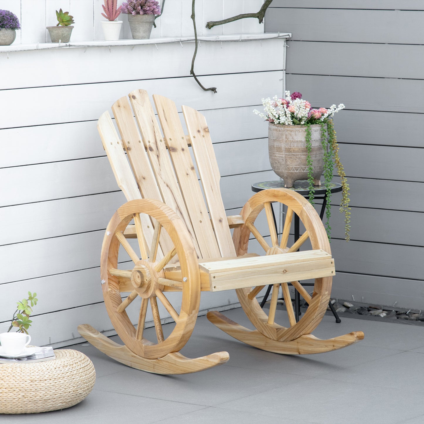 Wooden Adirondack Rocking Chair Reclining Armchair Garden Furniture Patio Porch Rocker - Natural
