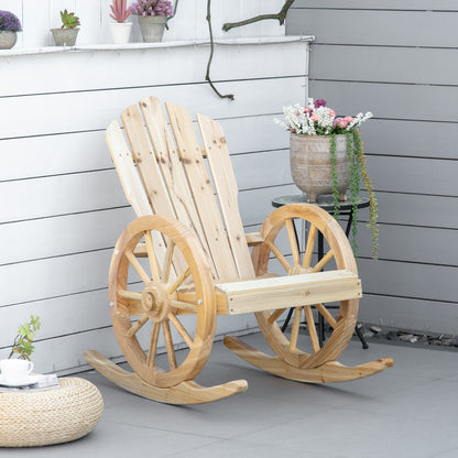 Wooden Adirondack Rocking Chair Reclining Armchair Garden Furniture Patio Porch Rocker - Natural