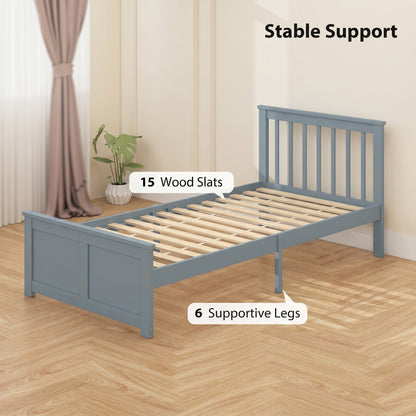 Pine Storage Bed, 3ft Single Solid Wooden Bed Frame with Drawers, Headboard, Wood Slat Support, Grey