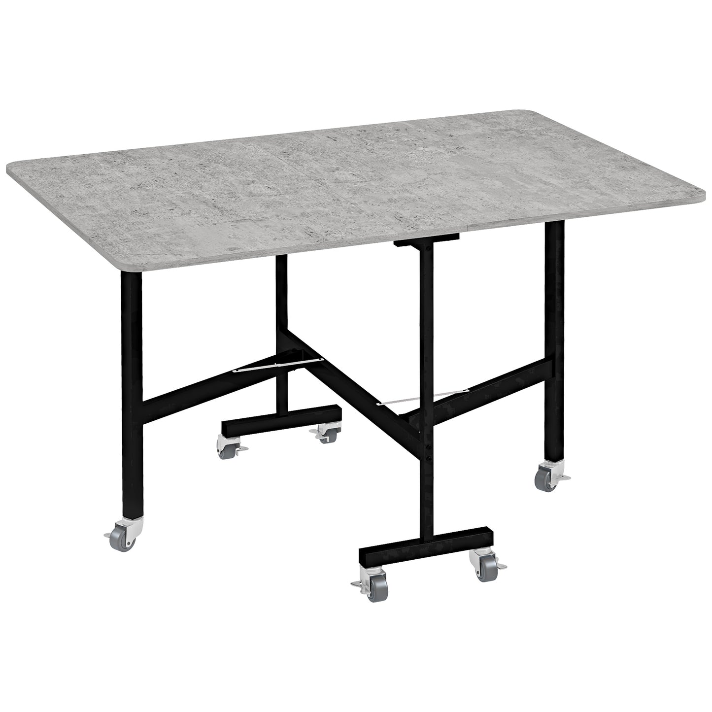 Mobile Drop Leaf Table, Folding Dining Table with 6 Wheels & Brakes, Kitchen Table for Small Spaces, Grey Marble Effect