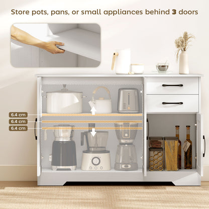 Sideboard with 2 Drawers Modern Storage Cabinet, Kitchen Cupboard with Adjustable Shelf and 3 Doors White
