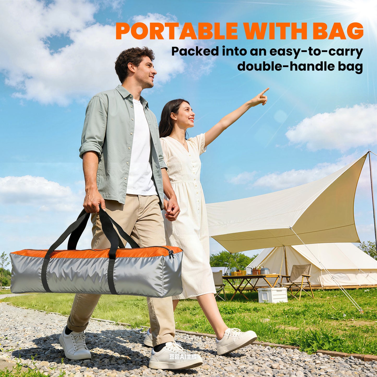 Double Layer Instant Pop Up Tent with Rainfly, Portable Camping Shelter with Sewn-in Groundsheet and Carry Bag, Orange