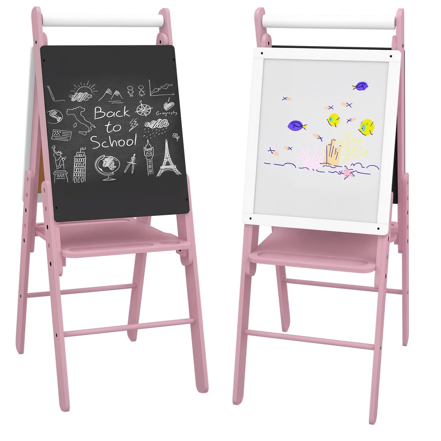 Three-In-One Easel for Kids, with Paper Roll, Adjustable Height - Pink