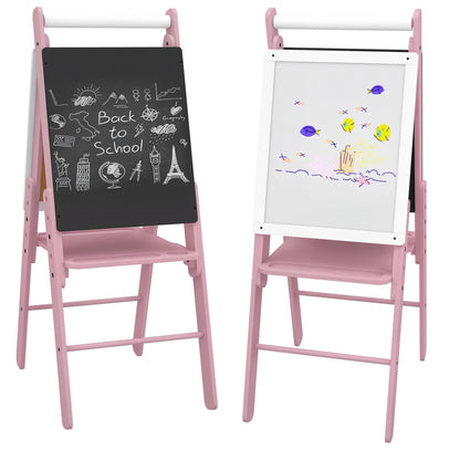 Three-In-One Easel for Kids, with Paper Roll, Adjustable Height - Pink