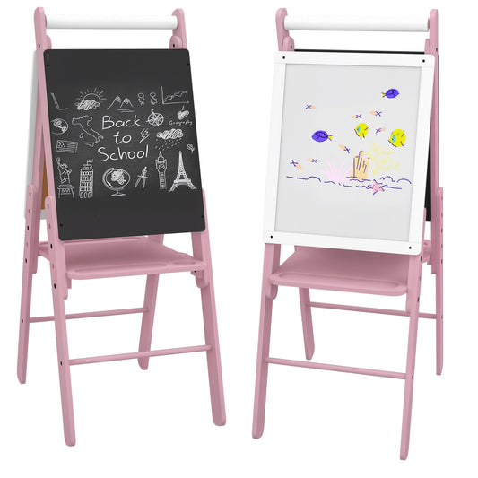 Three-In-One Easel for Kids, with Paper Roll, Adjustable Height - Pink