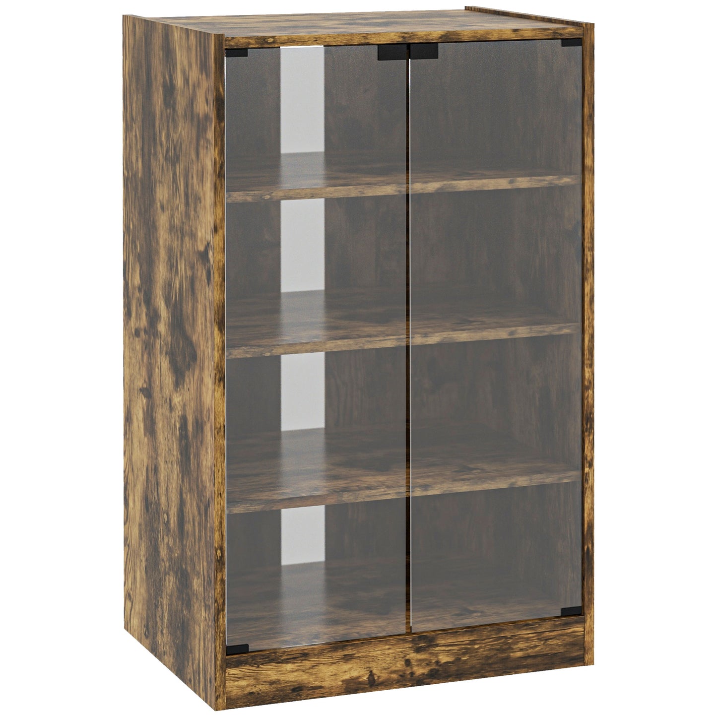 4-Tier Hi-Fi Stand, Record Player Stand with Adjustable Shelves and Push-to-Open Glass Doors, Rustic Brown