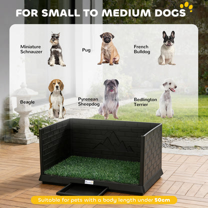 Dog Toilet Tray, Indoor Outdoor Dog Potty with High Walls, Grass Turf, Slide-Out Tray, Urine Collection Base