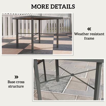 Garden Table for 4, 90 cm Rectangular Outdoor Dining Table with 4.2 cm Umbrella Hole, Wood Effect Top, Rust Resistant Frame