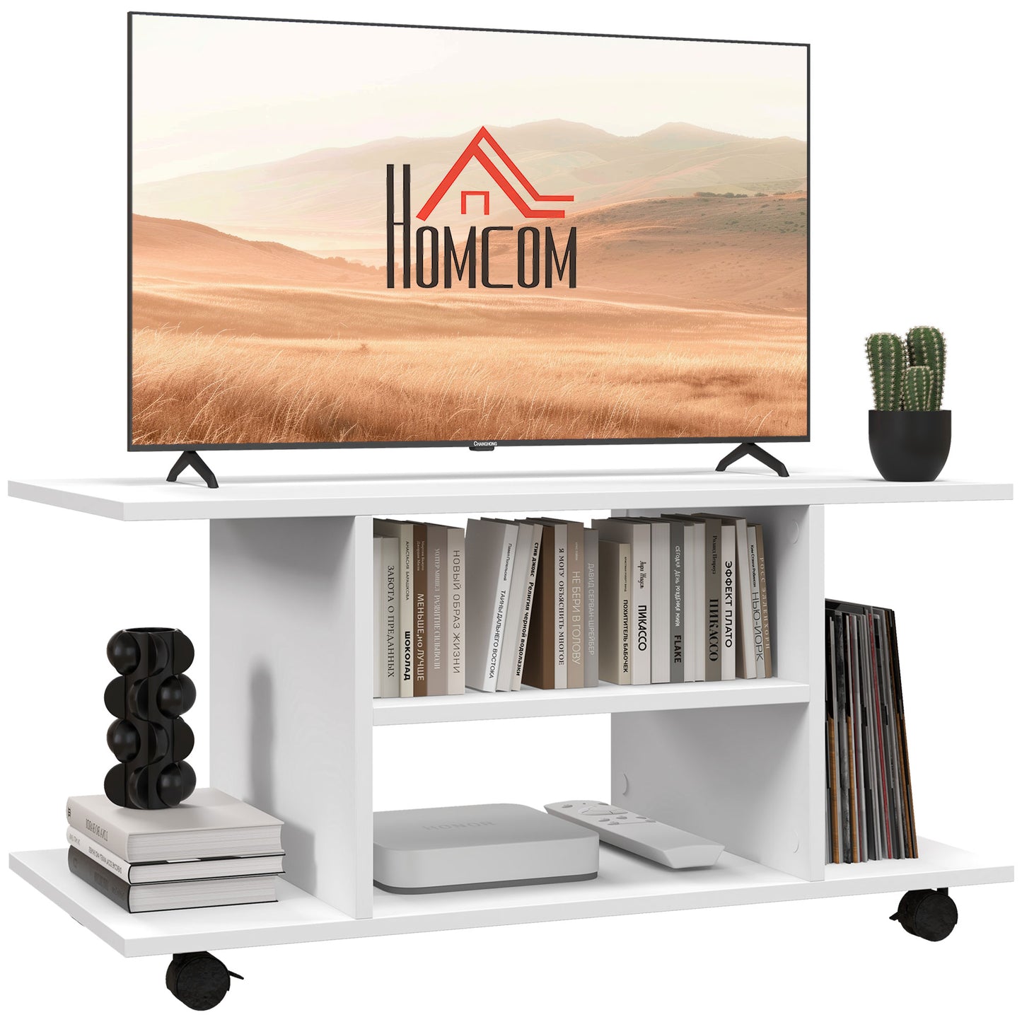 Modern TV Stand with Storage Shelves – White