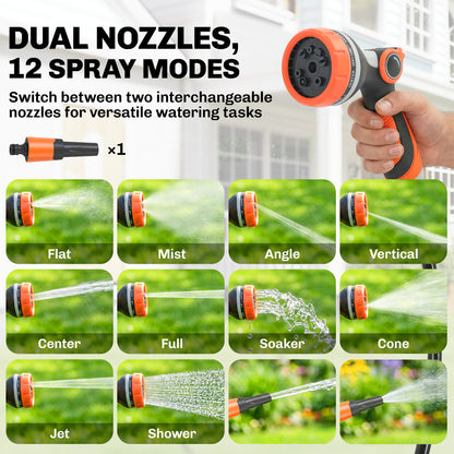 25m Retractable Hose Reel Wall Mounted with Auto Retraction, Self-Locking, Slow Return System, 12-Pattern Nozzles