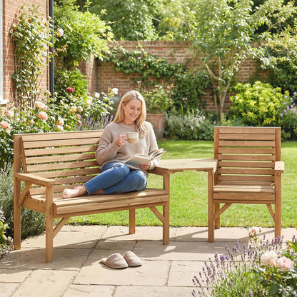 Wooden Garden Furniture Set , 1 Chair, 1 Bench and Detachable Table, Natural Wood Finish