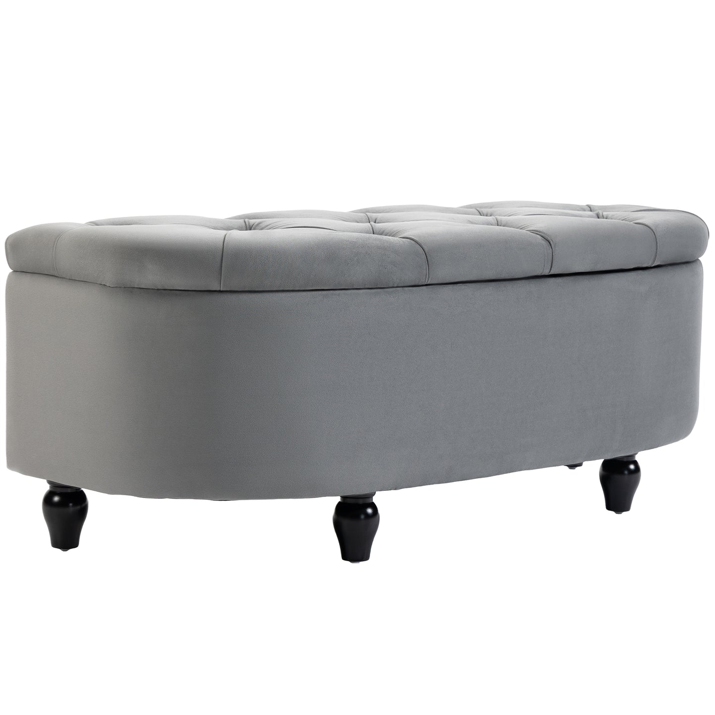 Velvet-Feel Half Circle Storage Ottoman - Dark Grey