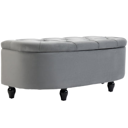 Velvet-Feel Half Circle Storage Ottoman - Dark Grey