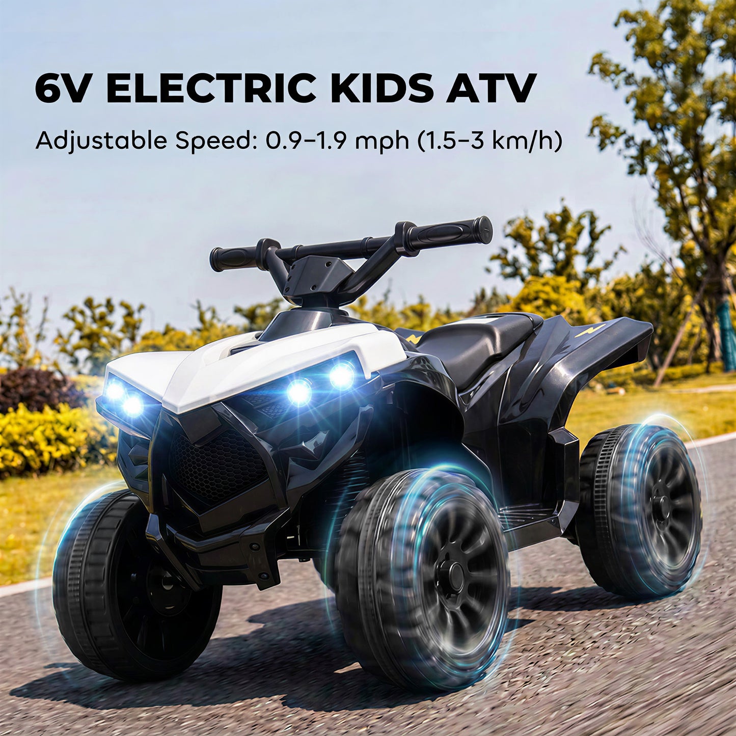 6V Kids ATV, 4 Wheeler Electric Ride on Car with Music and LED Headlights, for Ages 18-56 Months Boys and Girls, White