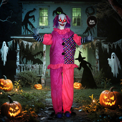 5′7″ Scary Animated Clown Decoration - Pink/Purple