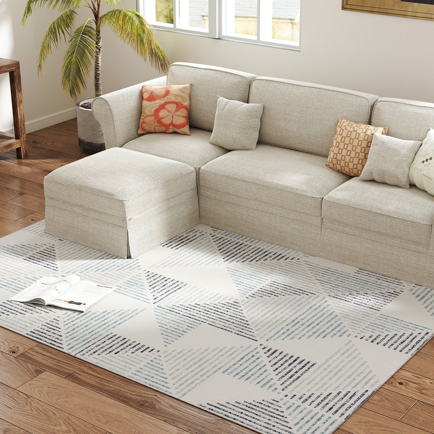 Modern Area Rug, Geometric Pattern Non-Slip Washable Rug, Soft Floor Carpet for Living Room, Bedroom, Dining Room