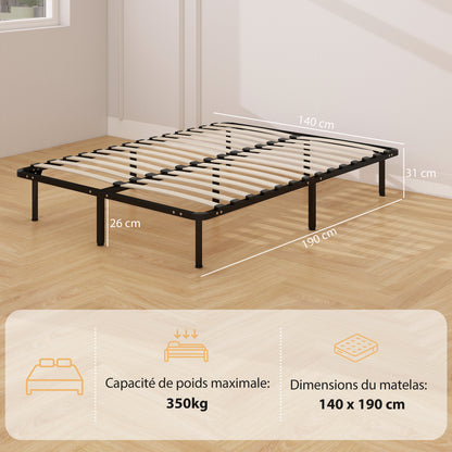 4ft6 Double Bed Frame, Metal Platform Bed Frame with 2 x 14 Wood Slats, No Box Spring Needed, Underbed Storage, Black