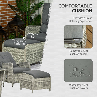 5 Pieces Rattan Bistro Set with Adjustable Back, Reclining Wicker Balcony Furniture with Cushions