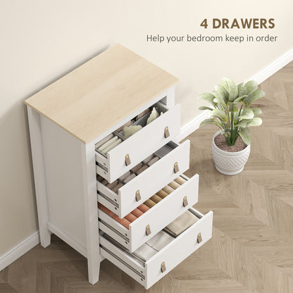 Bedroom Chest of Drawers, Modern 4 Drawer Dresser Cabinet with PU Leather Handles and Metal Runners for Living Room, Hallway