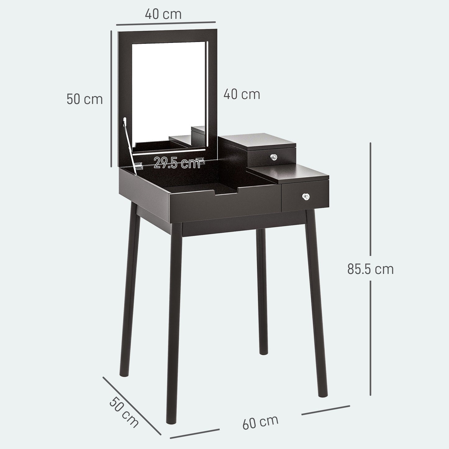 Dressing Table with Flip-up Mirror, Makeup Desk with 2 Drawers and Pine Wood Legs