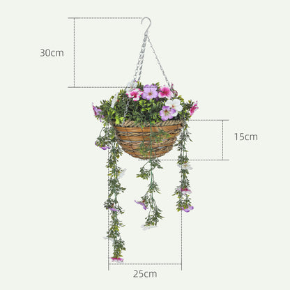 Set of 2 Artificial Silk Azalea Flowers, Hanging Planters with Basket, Faux Plants for Home Indoor Outdoor Decor
