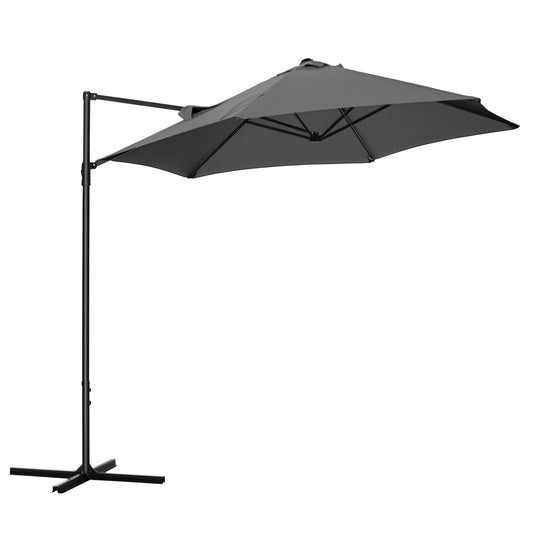 2.5M Garden Cantilever Parasol, Offset Roma Patio Umbrella Hanging Sun Shade Canopy Shelter