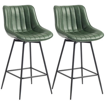 Set of 2 PU Leather Swivel Bar Stools - Dark Green