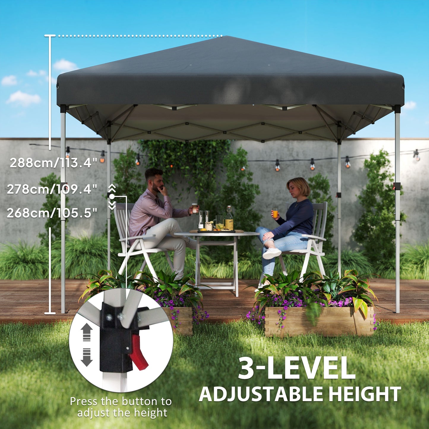 3 x 3 (M) Pop Up Gazebo, UPF 30+ with 2 Sidewalls, Leg Weight Bags and Wheeled Bag