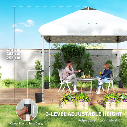3 x 3 m Pop Up Gazebo with Wheels, UPF50+ One-Touch Outdoor Garden Party Tent Marquee Wedding Awning Canopy, White