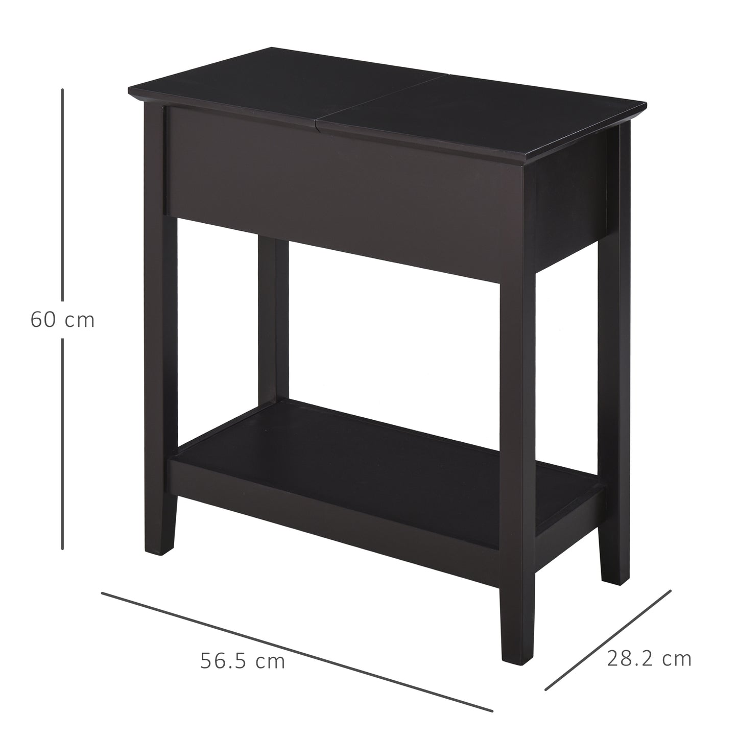 End Table, Narrow Side Table with Flip Top , Shelf, Dark Coffee