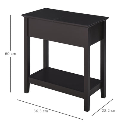 End Table, Narrow Side Table with Flip Top , Shelf, Dark Coffee