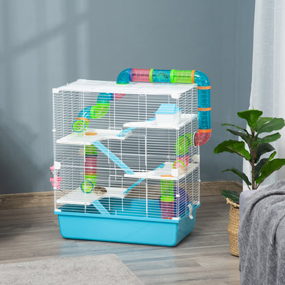 Hamster Cage w/ Water Bottle, Exercise Wheel, Tubes, Ramps - Light Blue