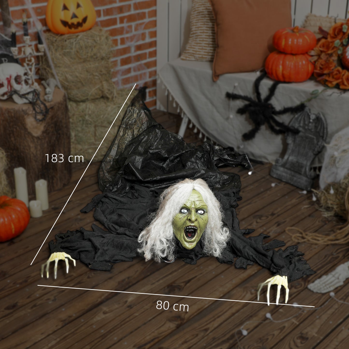 183 cm Life Size Halloween Animated Crawling Zombie with Glowing LED Eyes, Scary Halloween Decorations, Battery Operated