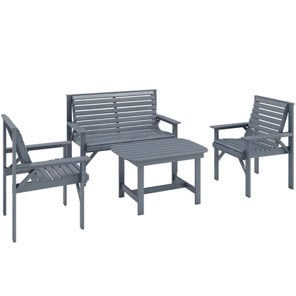 4 Piece Wooden Garden Furniture Set, Outdoor Garden Sofa Set with 2 Armchairs, Loveseat and Coffee Table, Grey