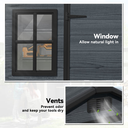 8 x 4 ft Resin Garden Shed, Wood-Effect Outdoor Storage Shed with Floor, Windows, Lockable Doors and Vents, Dark Grey