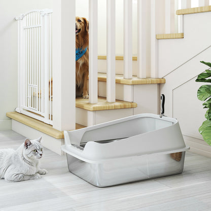 XL Stainless Steel Cat Litter Box with High Sides, Metal Scoop, 60 x 40 x 30 cm