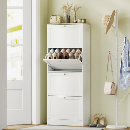 Modern Compact Four-Drawer Shoe Storage Cabinet - White