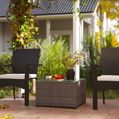 62 x 62cm Glass-Top Rattan Side Table - Dark Grey