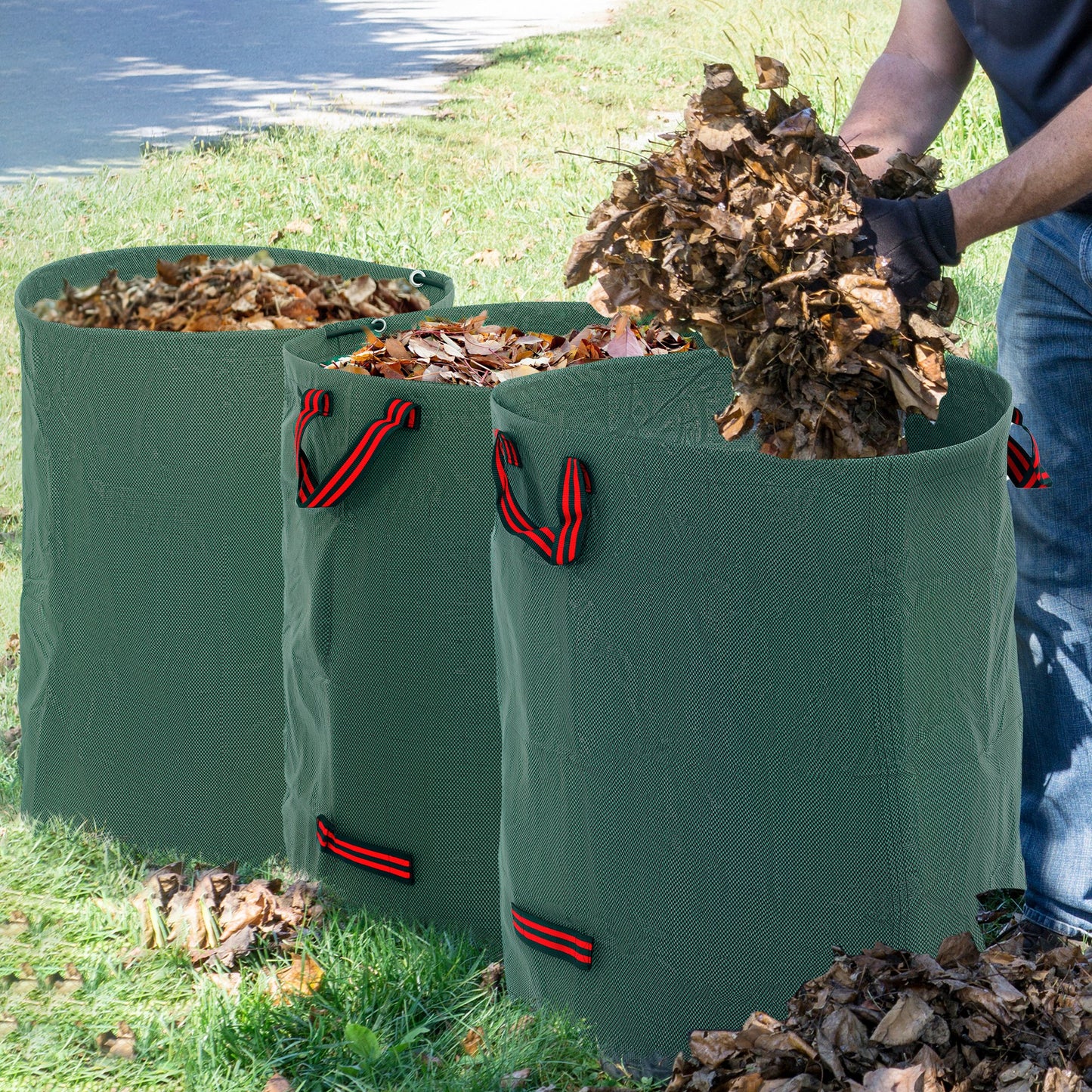Garden Waste Bags, 300L x 3 Heavy Duty Garden Bags, Foldable and Reusable Waste Sacks with Handles for Loading Leaf, Trash