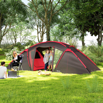 4-6 Man Family Camping Tent w/ 2 Bedrooms and a Living Room, Waterproof Tunnel Tent w/ Sewn In Groundsheet, Doors, Windows