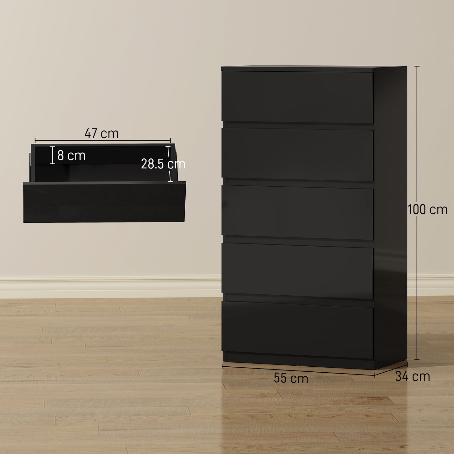 Chest of Drawers, 5-Drawer Storage Cabinets, Modern Dresser, Storage Drawer Unit for Bedroom